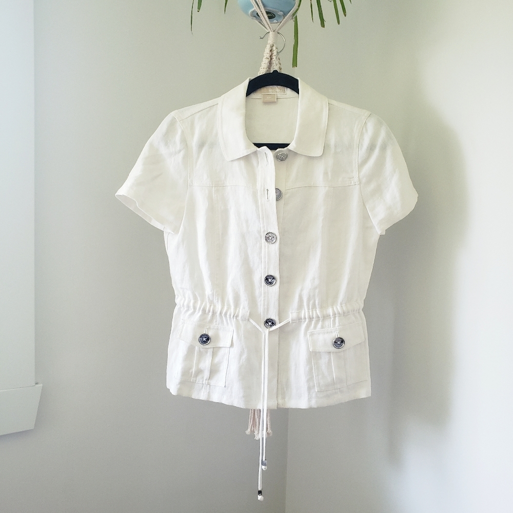 NWOT Michael Kors Sahara linen shirt blazer jacket in white. Women's 4 Petite
